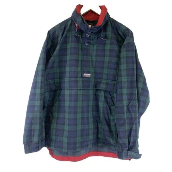 Chaps Ralph Lauren  Plaid Pullover Jacket Hood Green Quarter Zip Pocket Men's M - Picture 2 of 13